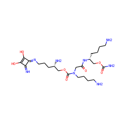 N=c1c(O)c(O)/c1=N/CCC[C@H](N)COC(=O)N(CCCCN)CC(=O)N[C@H](CCCCN)COC(N)=O ZINC000028526374