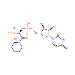 N=c1ccn([C@@H]2O[C@H](CO[P@](=O)(O)O[C@@H](C(=O)N3CCCCC3)P(=O)(O)O)[C@@H](O)[C@H]2O)c(=O)[nH]1 ZINC001772601422