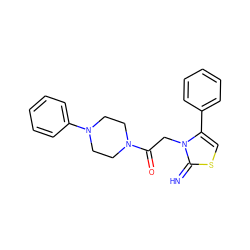 N=c1scc(-c2ccccc2)n1CC(=O)N1CCN(c2ccccc2)CC1 ZINC000101703871