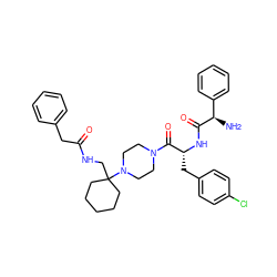 N[C@@H](C(=O)N[C@H](Cc1ccc(Cl)cc1)C(=O)N1CCN(C2(CNC(=O)Cc3ccccc3)CCCCC2)CC1)c1ccccc1 ZINC000028529438