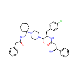 N[C@@H](CC(=O)N[C@H](Cc1ccc(Cl)cc1)C(=O)N1CCN(C2(CNC(=O)Cc3ccccc3)CCCCC2)CC1)c1ccccc1 ZINC000028529260