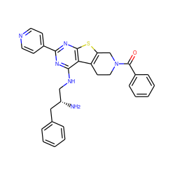 N[C@@H](CNc1nc(-c2ccncc2)nc2sc3c(c12)CCN(C(=O)c1ccccc1)C3)Cc1ccccc1 ZINC000653673713