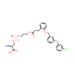 N[C@@H](CO[P@](=O)(O)OCCCOC(=O)CCc1ccccc1OCc1cccc(Oc2cccc(Cl)c2)c1)C(=O)O ZINC001772629096