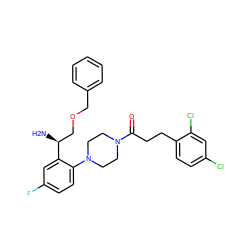 N[C@@H](COCc1ccccc1)c1cc(F)ccc1N1CCN(C(=O)CCc2ccc(Cl)cc2Cl)CC1 ZINC000036285567