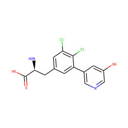 N[C@@H](Cc1cc(Cl)c(Cl)c(-c2cncc(O)c2)c1)C(=O)O ZINC000263620590