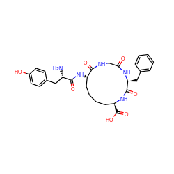 N[C@@H](Cc1ccc(O)cc1)C(=O)N[C@@H]1CCCC[C@H](C(=O)O)NC(=O)[C@H](Cc2ccccc2)NC(=O)CNC1=O ZINC000014975464