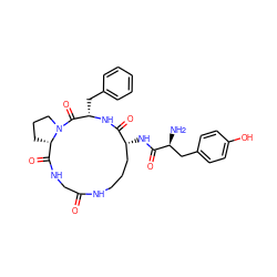 N[C@@H](Cc1ccc(O)cc1)C(=O)N[C@@H]1CCCNC(=O)CNC(=O)[C@@H]2CCCN2C(=O)[C@H](Cc2ccccc2)NC1=O ZINC000096902576