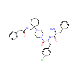 N[C@@H](Cc1ccccc1)C(=O)N[C@H](Cc1ccc(Cl)cc1)C(=O)N1CCN(C2(CNC(=O)Cc3ccccc3)CCCCC2)CC1 ZINC000028529280