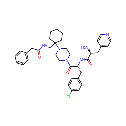 N[C@@H](Cc1ccncc1)C(=O)N[C@H](Cc1ccc(Cl)cc1)C(=O)N1CCN(C2(CNC(=O)Cc3ccccc3)CCCCC2)CC1 ZINC000028529156