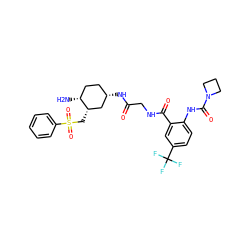 N[C@@H]1CC[C@H](NC(=O)CNC(=O)c2cc(C(F)(F)F)ccc2NC(=O)N2CCC2)C[C@@H]1CS(=O)(=O)c1ccccc1 ZINC000082150506