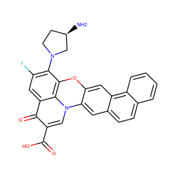 N[C@@H]1CCN(c2c(F)cc3c(=O)c(C(=O)O)cn4c5cc6ccc7ccccc7c6cc5oc2c34)C1 ZINC000001658937