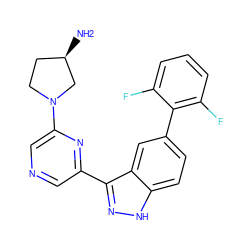 N[C@@H]1CCN(c2cncc(-c3n[nH]c4ccc(-c5c(F)cccc5F)cc34)n2)C1 ZINC000150131569