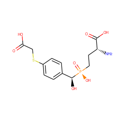 N[C@H](CC[P@](=O)(O)[C@@H](O)c1ccc(SCC(=O)O)cc1)C(=O)O ZINC000149074928