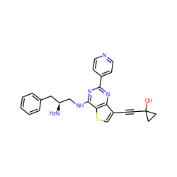 N[C@H](CNc1nc(-c2ccncc2)nc2c(C#CC3(O)CC3)csc12)Cc1ccccc1 ZINC000223694958