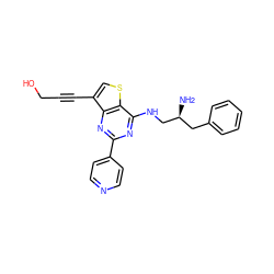 N[C@H](CNc1nc(-c2ccncc2)nc2c(C#CCO)csc12)Cc1ccccc1 ZINC000223672500