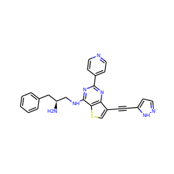 N[C@H](CNc1nc(-c2ccncc2)nc2c(C#Cc3ccn[nH]3)csc12)Cc1ccccc1 ZINC000223690766