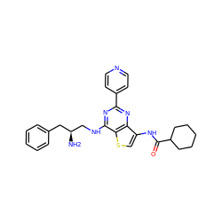 N[C@H](CNc1nc(-c2ccncc2)nc2c(NC(=O)C3CCCCC3)csc12)Cc1ccccc1 ZINC000223679075