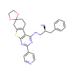 N[C@H](CNc1nc(-c2ccncc2)nc2sc3c(c12)CCC1(C3)OCCO1)Cc1ccccc1 ZINC000653676842