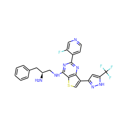 N[C@H](CNc1nc(-c2ccncc2F)nc2c(-c3cc(C(F)(F)F)[nH]n3)csc12)Cc1ccccc1 ZINC000223692202