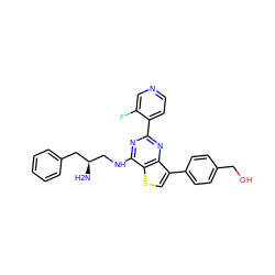 N[C@H](CNc1nc(-c2ccncc2F)nc2c(-c3ccc(CO)cc3)csc12)Cc1ccccc1 ZINC000223693011