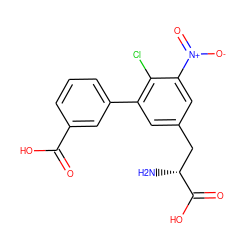 N[C@H](Cc1cc(-c2cccc(C(=O)O)c2)c(Cl)c([N+](=O)[O-])c1)C(=O)O ZINC001772573283