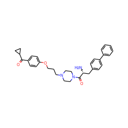 N[C@H](Cc1ccc(-c2ccccc2)cc1)C(=O)N1CCN(CCCOc2ccc(C(=O)C3CC3)cc2)CC1 ZINC000013444817