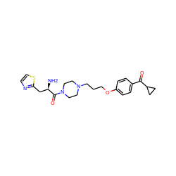 N[C@H](Cc1nccs1)C(=O)N1CCN(CCCOc2ccc(C(=O)C3CC3)cc2)CC1 ZINC000013444798