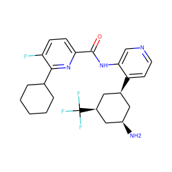 N[C@H]1C[C@@H](C(F)(F)F)C[C@@H](c2ccncc2NC(=O)c2ccc(F)c(C3CCCCC3)n2)C1 ZINC000140156440