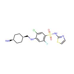 N[C@H]1CC[C@@H](CNc2cc(F)c(S(=O)(=O)Nc3nccs3)cc2Cl)CC1 ZINC001772607553