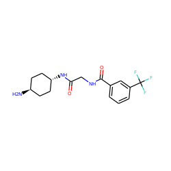 N[C@H]1CC[C@H](NC(=O)CNC(=O)c2cccc(C(F)(F)F)c2)CC1 ZINC000149841739