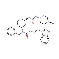 N[C@H]1CC[C@H](NC(=O)N[C@@H]2CCC[C@@H](N(Cc3ccccc3)C(=O)CCCc3c[nH]c4ccccc34)C2)CC1 ZINC000253660108