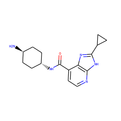 N[C@H]1CC[C@H](NC(=O)c2ccnc3[nH]c(C4CC4)nc23)CC1 ZINC000653666178