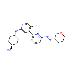 N[C@H]1CC[C@H](Nc2cc(-c3cccc(NC[C@H]4CCCOC4)n3)c(Cl)cn2)CC1 ZINC000261141590