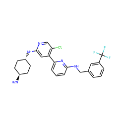 N[C@H]1CC[C@H](Nc2cc(-c3cccc(NCc4cccc(C(F)(F)F)c4)n3)c(Cl)cn2)CC1 ZINC000261193289