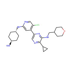 N[C@H]1CC[C@H](Nc2cc(-c3cnc(C4CC4)c(NCC4CCOCC4)n3)c(Cl)cn2)CC1 ZINC000261099394