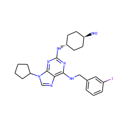 N[C@H]1CC[C@H](Nc2nc(NCc3cccc(I)c3)c3ncn(C4CCCC4)c3n2)CC1 ZINC000257926236