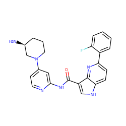 N[C@H]1CCCN(c2ccnc(NC(=O)c3c[nH]c4ccc(-c5ccccc5F)nc34)c2)C1 ZINC001772624448