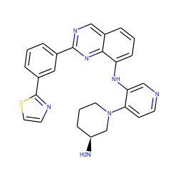 N[C@H]1CCCN(c2ccncc2Nc2cccc3cnc(-c4cccc(-c5nccs5)c4)nc23)C1 ZINC000116904291