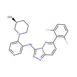 N[C@H]1CCCN(c2ccncc2Nc2nnc3ccc(-c4c(F)cccc4F)nn23)C1 ZINC000142902094