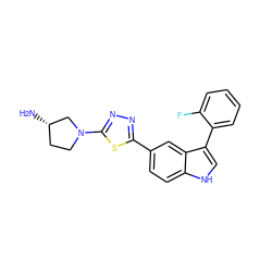 N[C@H]1CCN(c2nnc(-c3ccc4[nH]cc(-c5ccccc5F)c4c3)s2)C1 ZINC000145375488