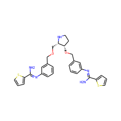 NC(=Nc1cccc(COC[C@@H]2NCC[C@@H]2OCc2cccc(N=C(N)c3cccs3)c2)c1)c1cccs1 ZINC001772585642