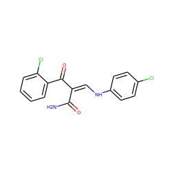 NC(=O)/C(=C\Nc1ccc(Cl)cc1)C(=O)c1ccccc1Cl ZINC000028701956