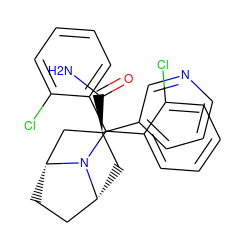 NC(=O)[C@@]1(c2cccnc2)C[C@@H]2CC[C@H](C1)N2C(c1ccccc1Cl)c1ccccc1Cl ZINC000103229891