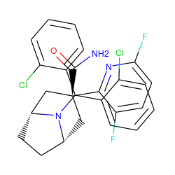 NC(=O)[C@@]1(c2nc(F)ccc2F)C[C@@H]2CC[C@H](C1)N2C(c1ccccc1Cl)c1ccccc1Cl ZINC000103225824