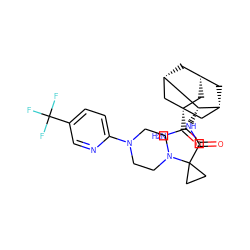 NC(=O)[C@@]12C[C@H]3C[C@@H](C1)[C@@H](NC(=O)C1(N4CCN(c5ccc(C(F)(F)F)cn5)CC4)CC1)[C@H](C3)C2 ZINC000100066661