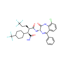 NC(=O)[C@@H](C1CCC(C(F)(F)F)CC1)[C@@H](CCC(F)(F)F)C(=O)N[C@H]1N=C(c2ccccc2)c2cccc(Cl)c2NC1=O ZINC000205756334