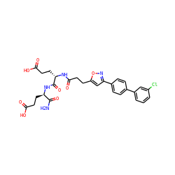 NC(=O)[C@@H](CCC(=O)O)NC(=O)[C@H](CCC(=O)O)NC(=O)CCc1cc(-c2ccc(-c3cccc(Cl)c3)cc2)no1 ZINC000169701535