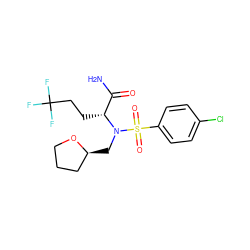 NC(=O)[C@@H](CCC(F)(F)F)N(C[C@H]1CCCO1)S(=O)(=O)c1ccc(Cl)cc1 ZINC000073196775