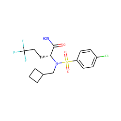 NC(=O)[C@@H](CCC(F)(F)F)N(CC1CCC1)S(=O)(=O)c1ccc(Cl)cc1 ZINC000073162636