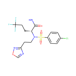 NC(=O)[C@@H](CCC(F)(F)F)N(CCc1ncon1)S(=O)(=O)c1ccc(Cl)cc1 ZINC000084689205